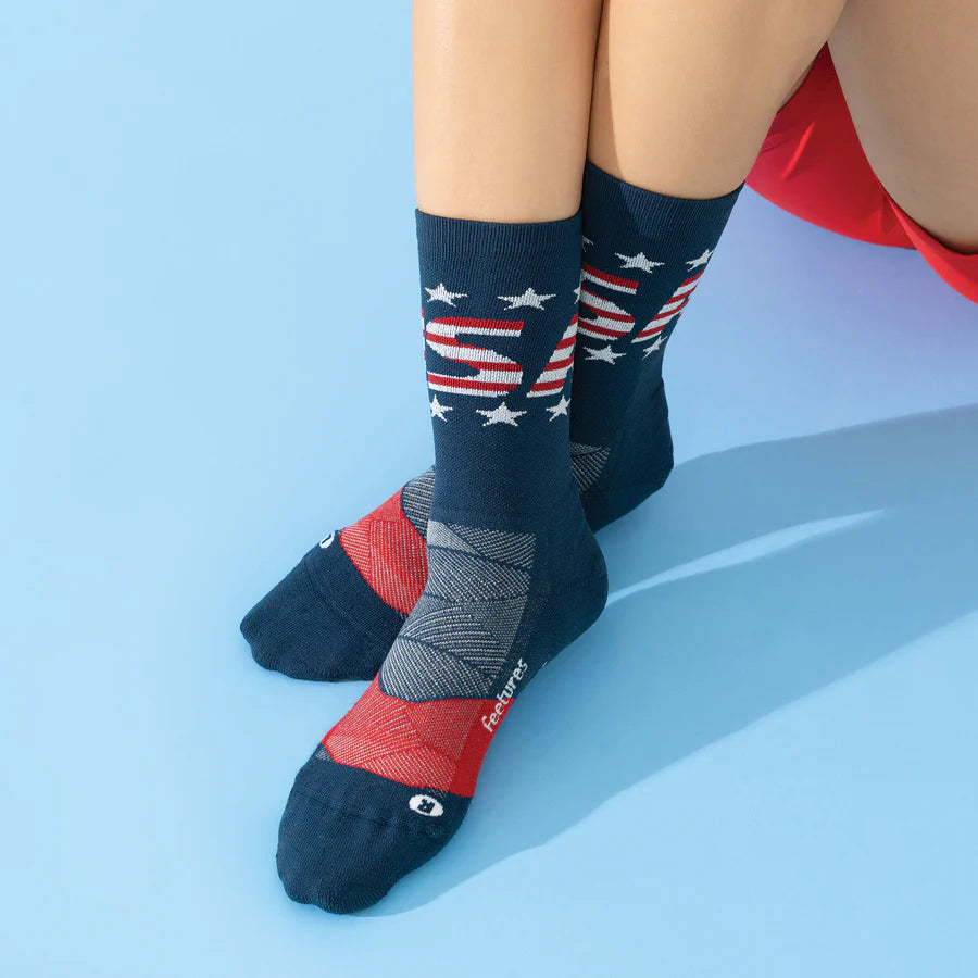 Feetures Elite Light Cushion Mini Crew Socks - USA Navy - FEET-E9030678