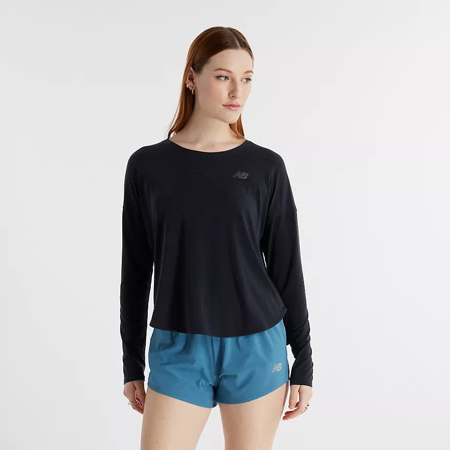 Women's New Balance Drape Jersey Long Sleeve Tee - WT43102-BK