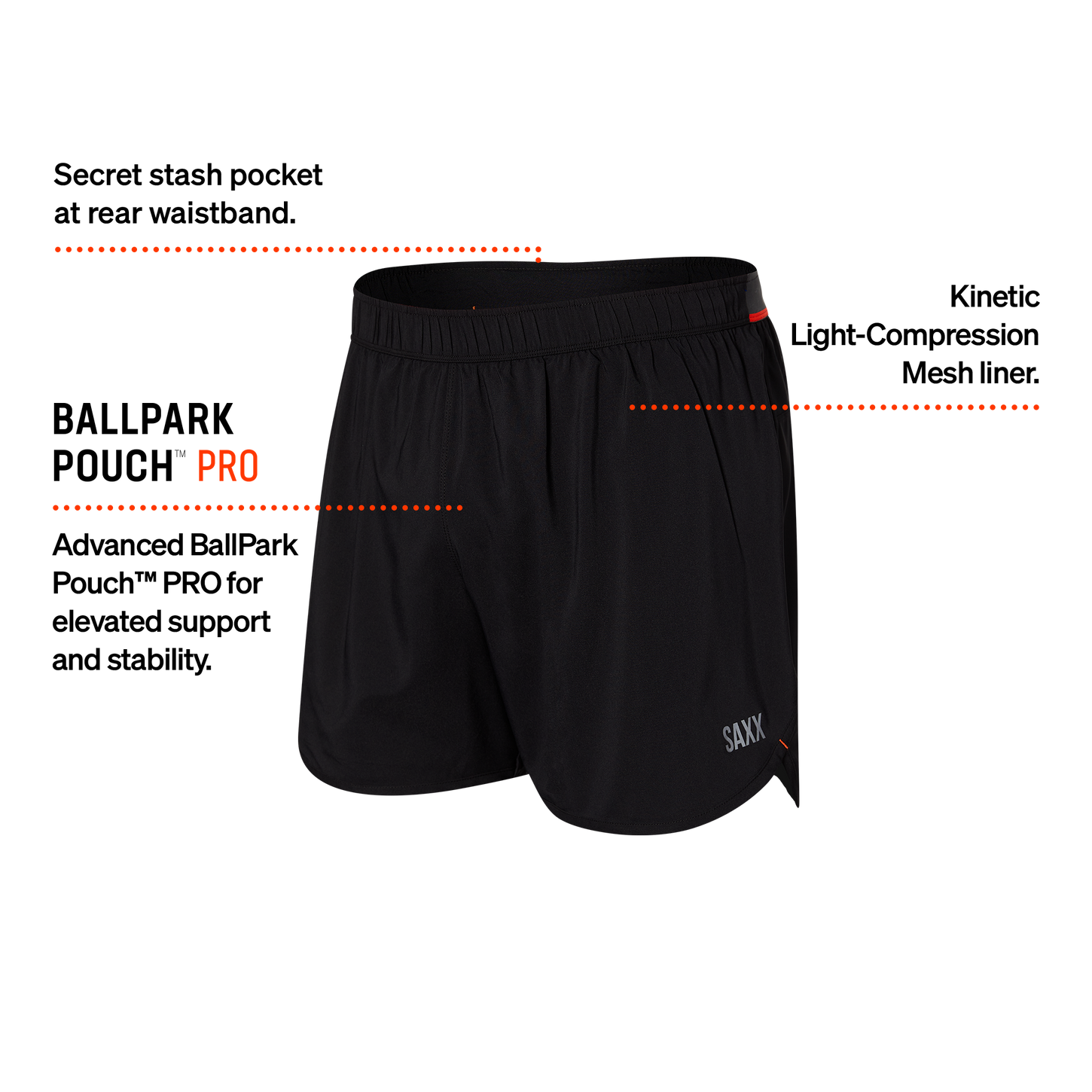 SAXX Hightail 5 2N1 Shorts SXSP01L BLK PR Run Walk